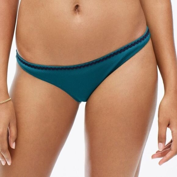 J. Crew Bandeau Ruffle Lowrider Bikini w/ Rickrack, Spicy Jade Size XL NWT - Picture 5 of 10